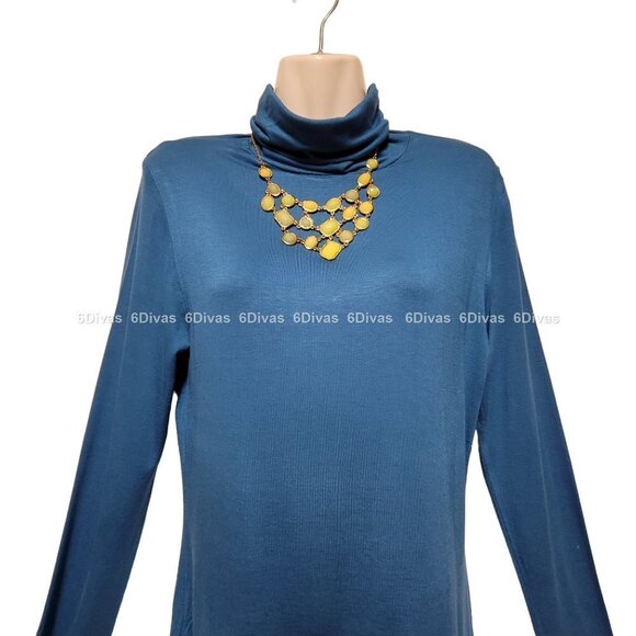 𝅺BLUE Long Sleeve Lightweight Stretchy Comfy Turtleneck Tunic- Size L/G - Picture 2 of 8